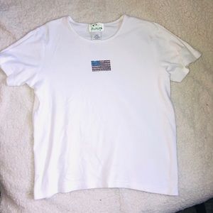 🌸VINTAGE The Quacker Factory Rhinestone Flag Tee